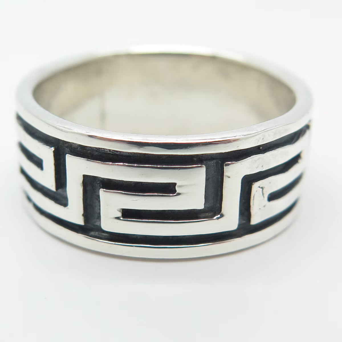925 Sterling Silver Vintage Greek Maze Band Ring Size 9.25