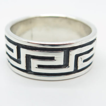 925 Sterling Silver Vintage Greek Maze Band Ring Size 9.25