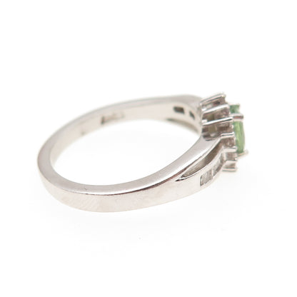 D'Joy 925 Sterling Silver Real Diamond & Green Tourmaline Ring Size 7
