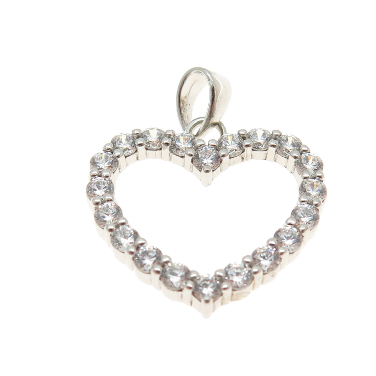 925 Sterling Silver Round-Cut C Z Open Heart Pendant