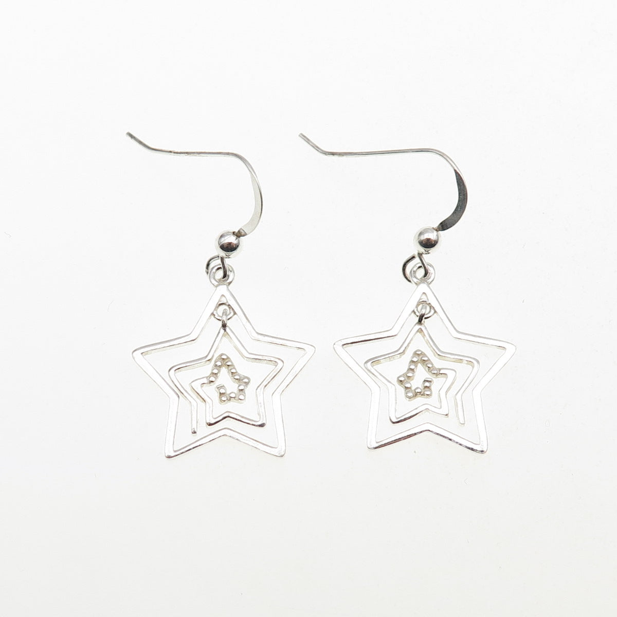 925 Sterling Silver Spiral Star Dangle Earrings