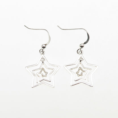 925 Sterling Silver Spiral Star Dangle Earrings
