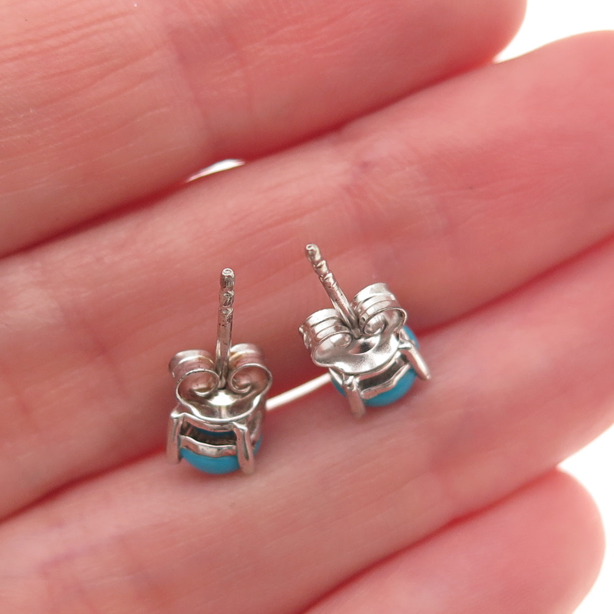 925 Sterling Silver Real Sleeping Beauty Turquoise Stud Earrings