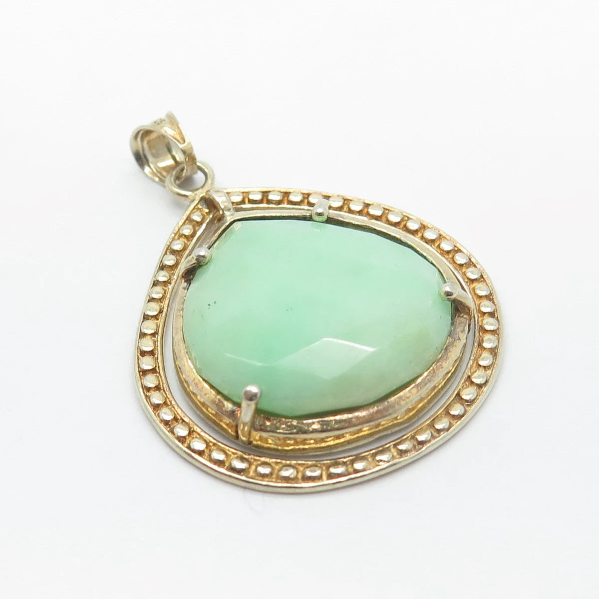 925 Sterling Silver Vintage Cleets Real Jade Gemstone Pendant