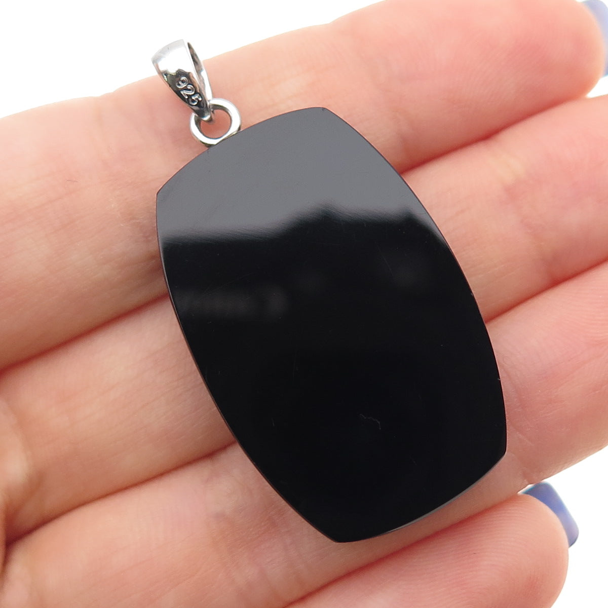 925 Sterling Silver Real Black Onyx & C Z Modernist Charm Pendant