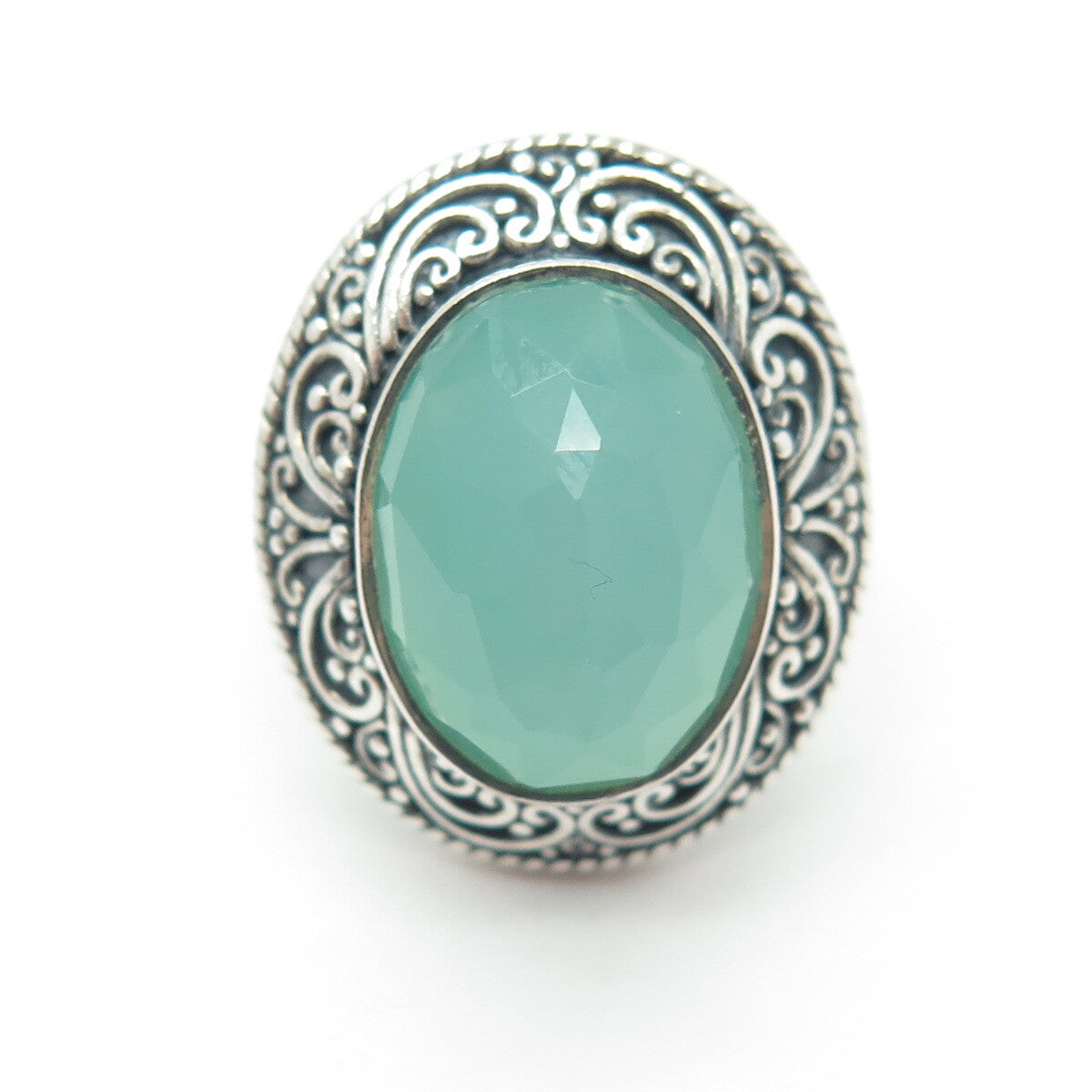 SAJEN 925 Sterling Silver Vintage Real Chalcedony Swirl Oxidized Ring Size 7