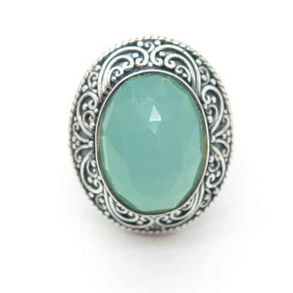 SAJEN 925 Sterling Silver Vintage Real Chalcedony Swirl Oxidized Ring Size 7