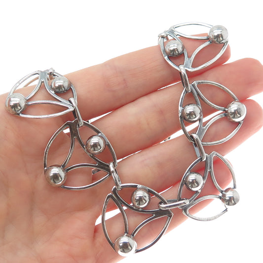 950 Silver Vintage Modernist Beaded Chain Oxidized Necklace 18"