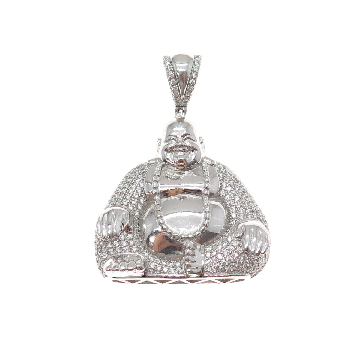 925 Sterling Silver Round-Cut C Z Buddha Charm Pendant