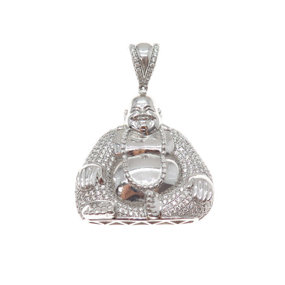 925 Sterling Silver Round-Cut C Z Buddha Charm Pendant