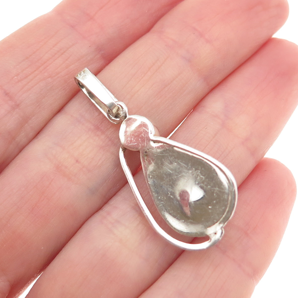 925 Sterling Silver Vintage Real Amber Modernist Teardrop Charm Pendant