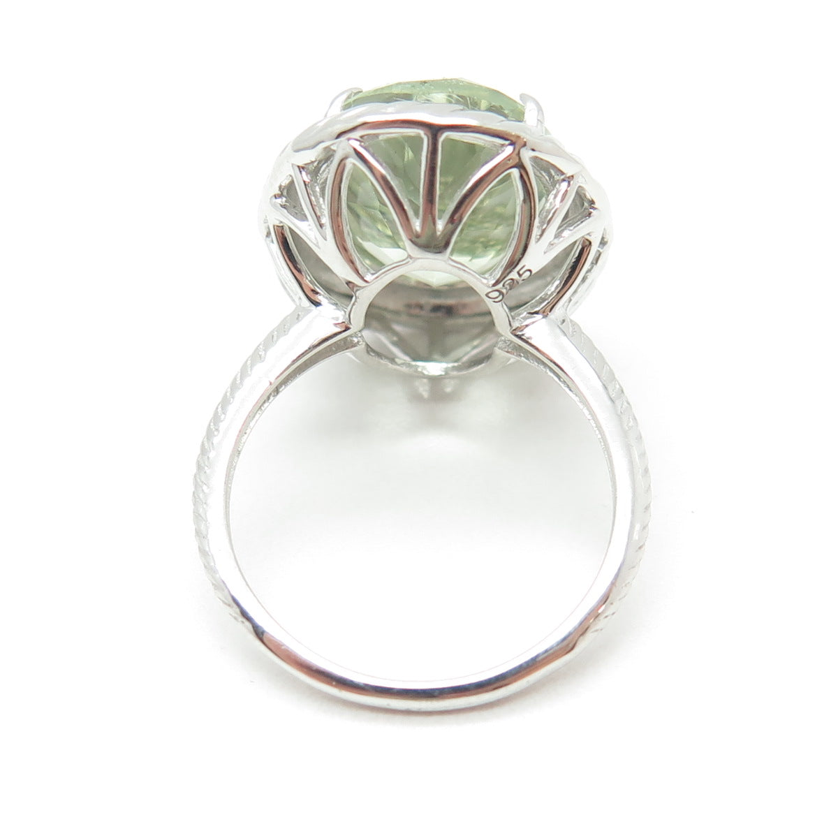 925 Sterling Silver Oval-Cut Green Amethyst Gemstone Twisted Ring Size 6.75