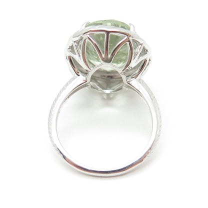 925 Sterling Silver Oval-Cut Green Amethyst Gemstone Twisted Ring Size 6.75