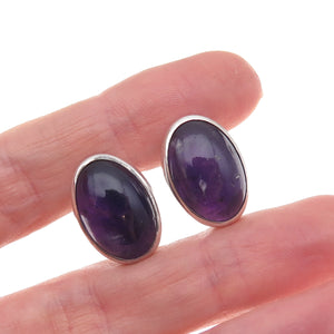 925 Sterling Silver Vintage Mexico Real Amethyst Oxidized Screw Back Earrings