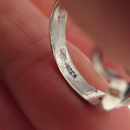 925 Sterling Silver Vintage Modernist Heart Oxidized Ring Size 6.25