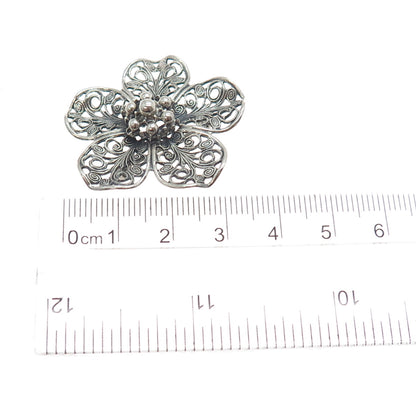 BEAU 925 Sterling Silver Antique Art Deco Flower Filigree Oxidized Pin Brooch