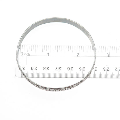 MICHELE 925 Sterling Silver Antique Art Deco Floral Scroll Bangle Bracelet 8"