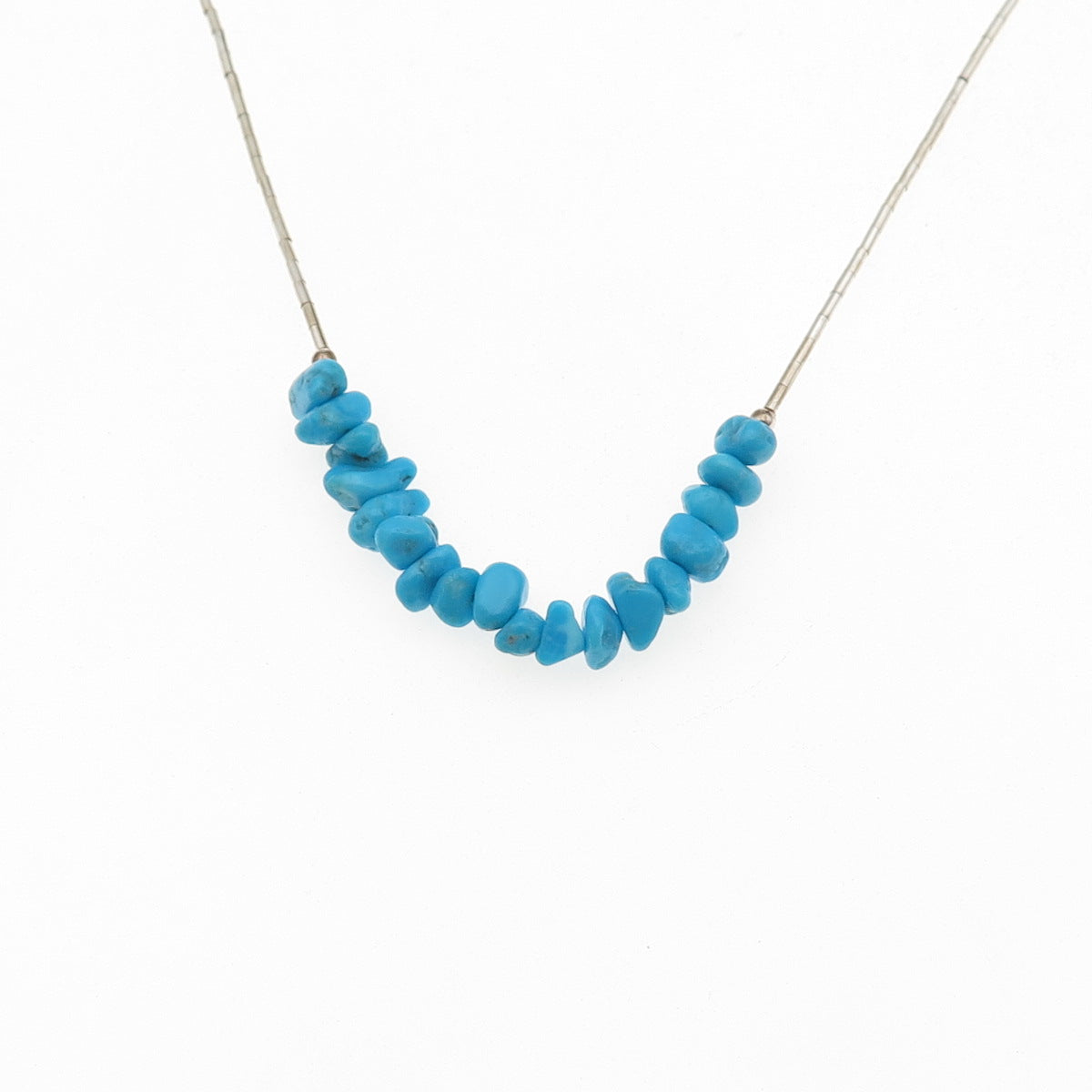 925 Sterling Silver Vintage Real Turquoise Beads Liquid Chain Necklace 18"