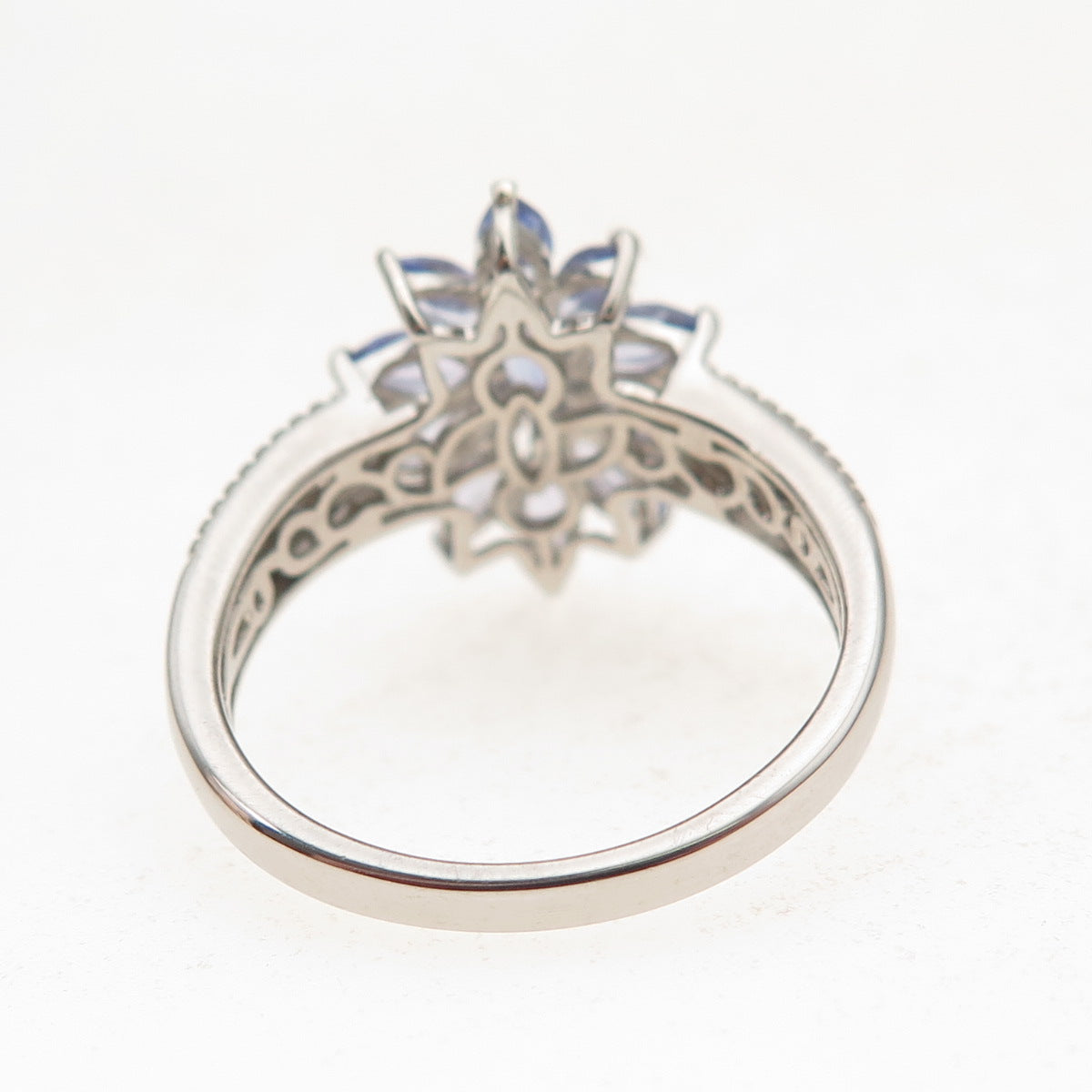 D'Joy 925 Sterling Silver Real Marquise-Cut Tanzanite Floral Ring Size 8.25