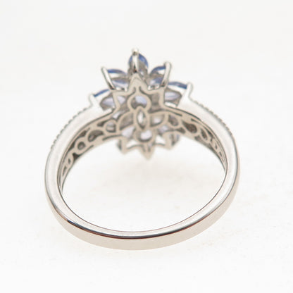 D'Joy 925 Sterling Silver Real Marquise-Cut Tanzanite Floral Ring Size 8.25