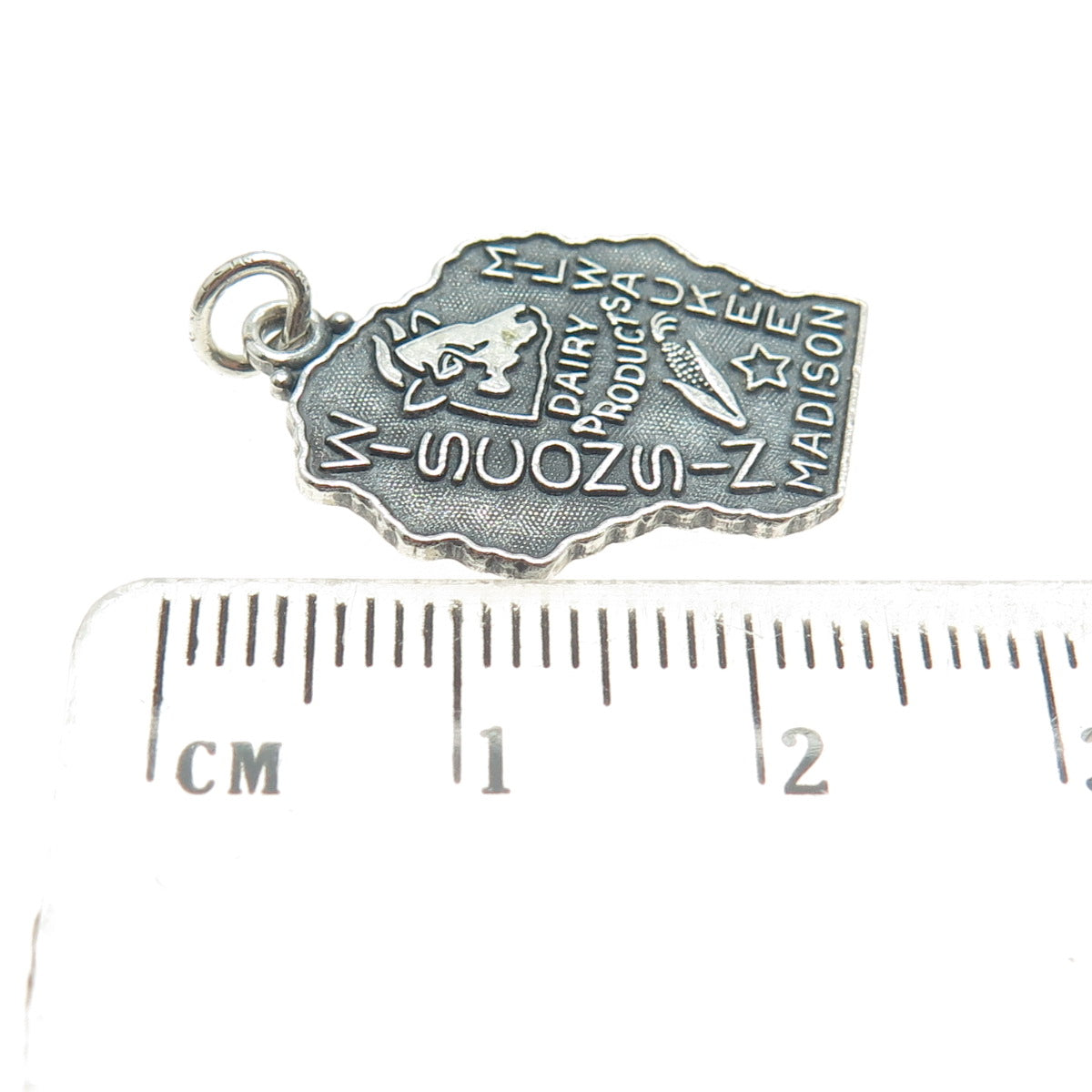 J.M. FISHER Sterling Silver Vintage Wisconsin Dairy Products Oxidized Pendant