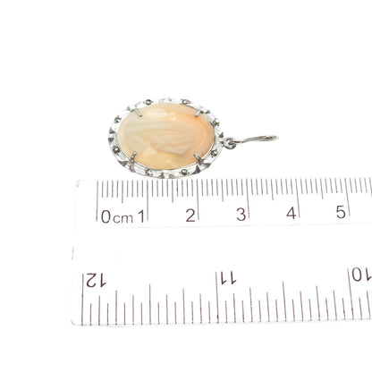 925 Sterling Silver Antique Art Deco Real MOP & Marcasite St. Mary Cameo Pendant