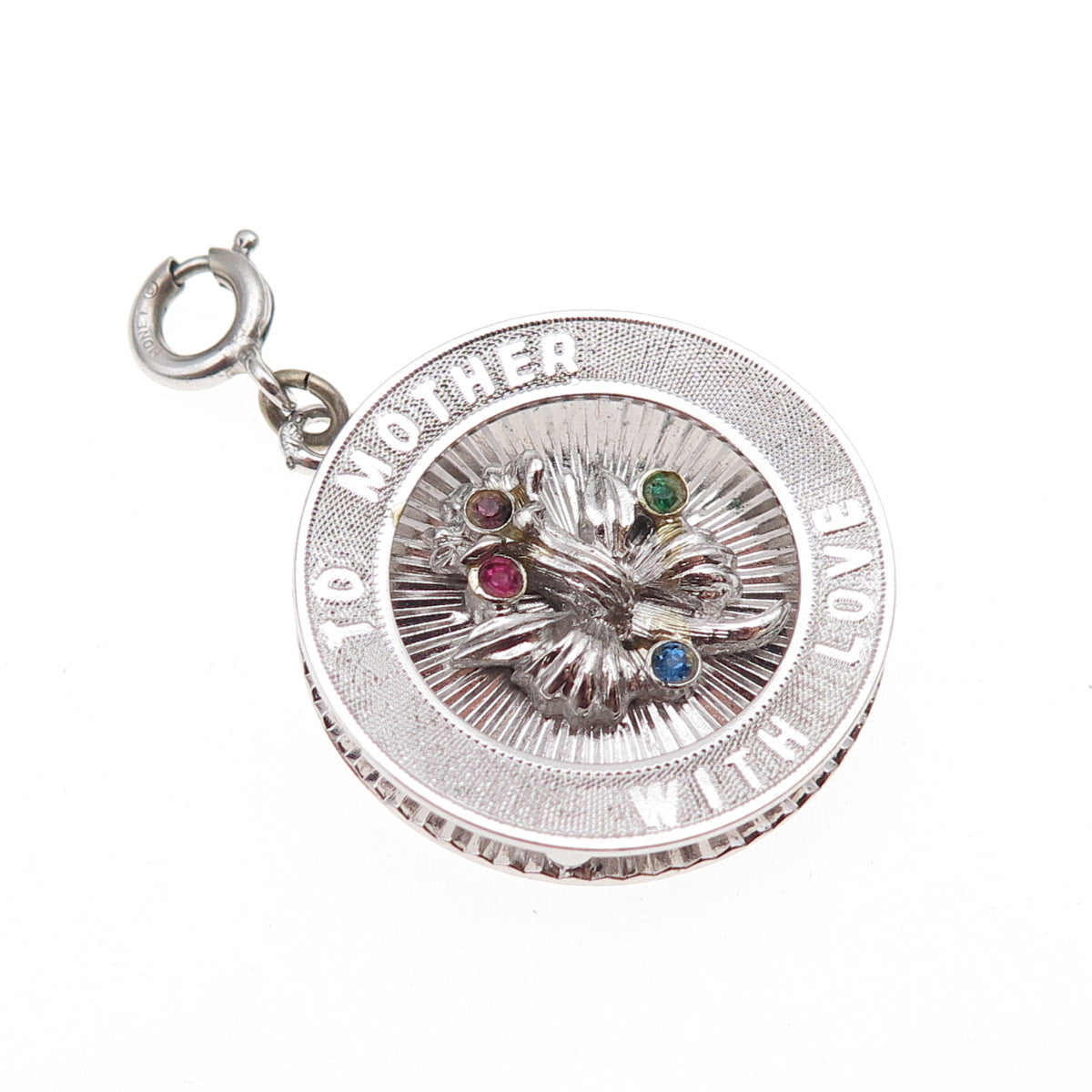 Monet 925 Sterling Vintage Rhinestone To Mother With Love Spring Ring Pendant