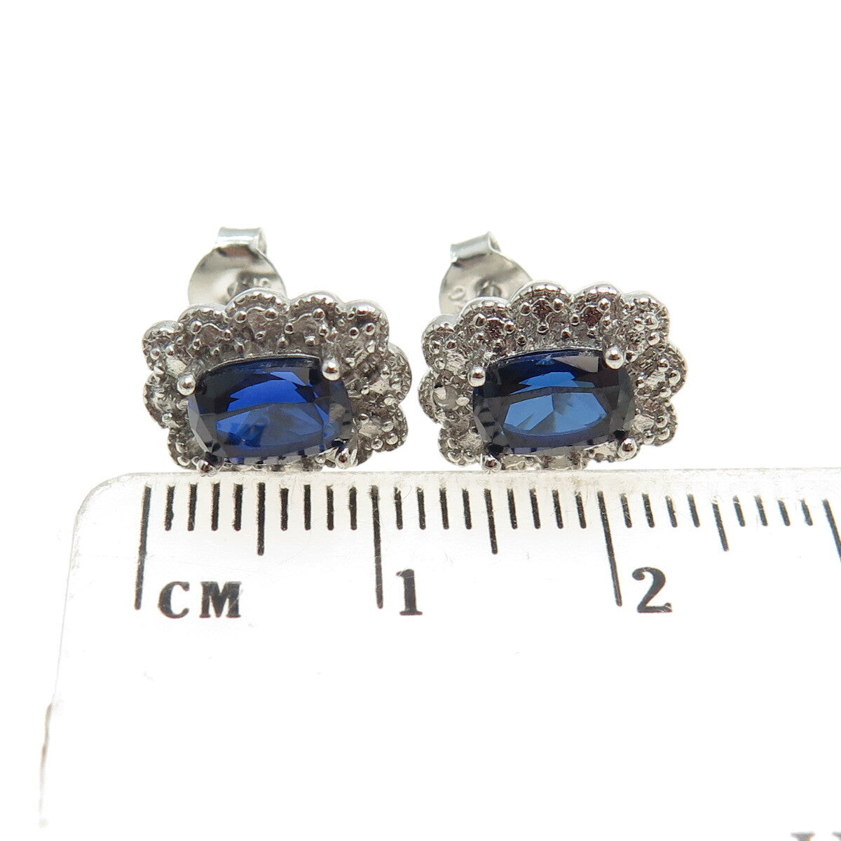 HAN 925 Sterling Silver Blue & White C Z Earrings