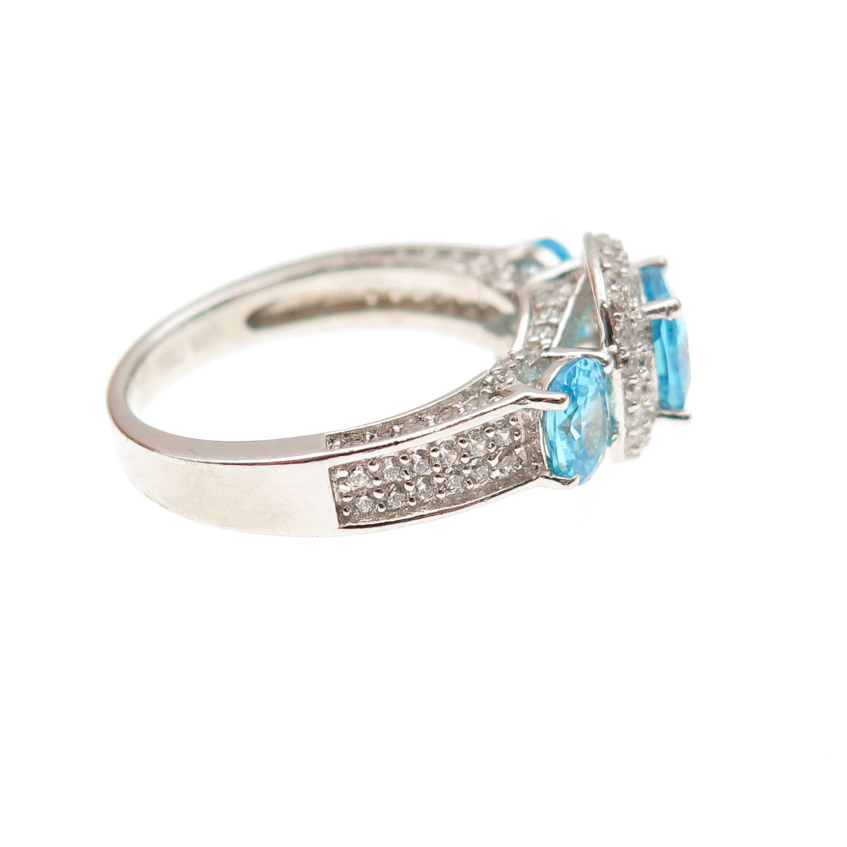 925 Sterling Silver Blue & White C Z Ring Size 5.25