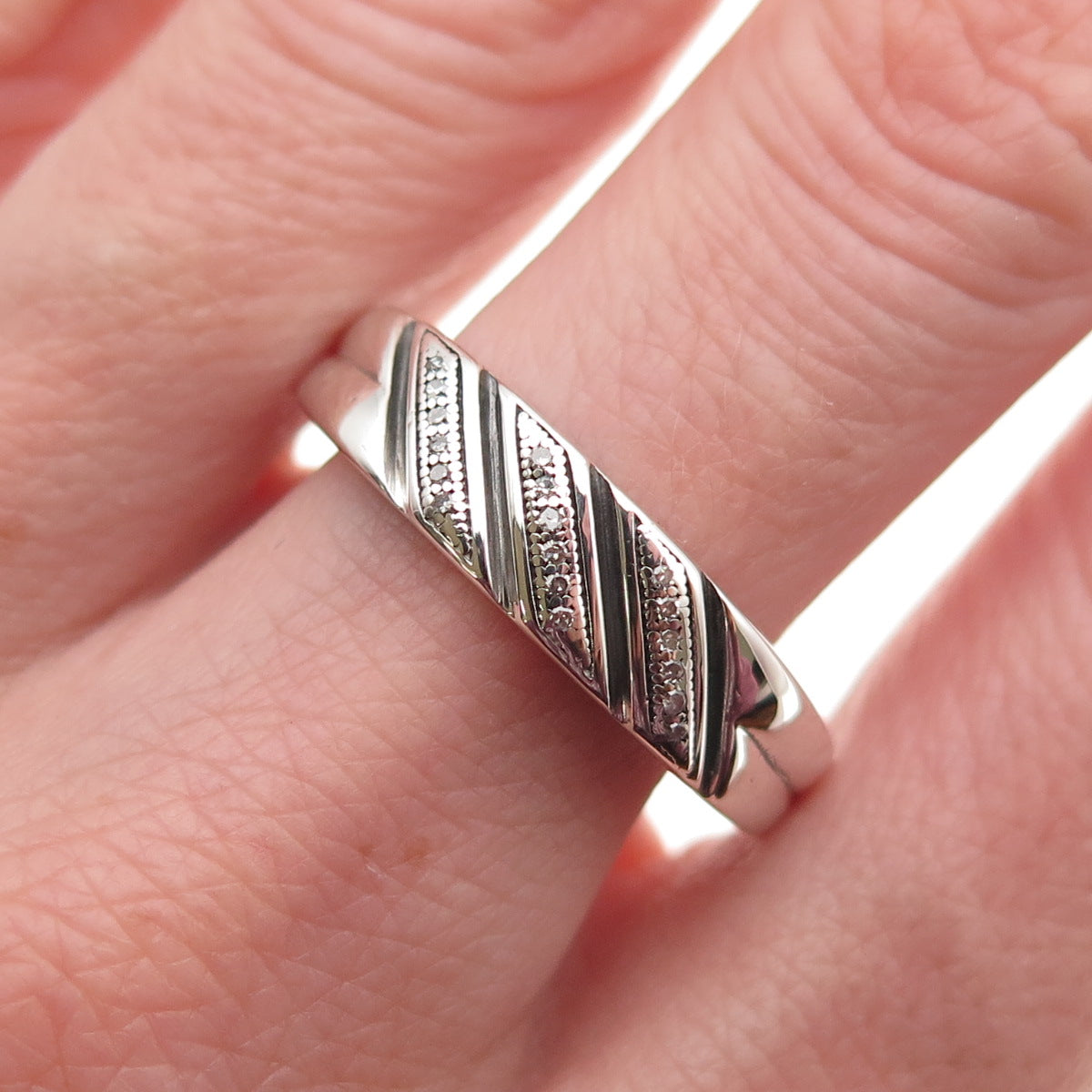 925 Sterling Silver Real Round-Cut Diamond Ring Size 10.75