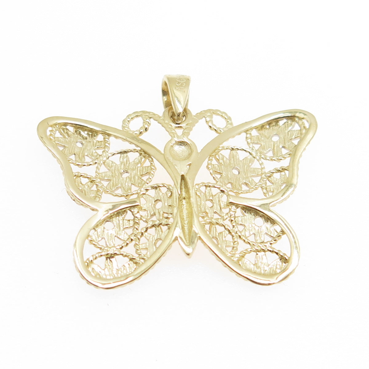 14K Yellow & White Gold Diamond-Cut Floral Butterfly Minimalist Charm Pendant