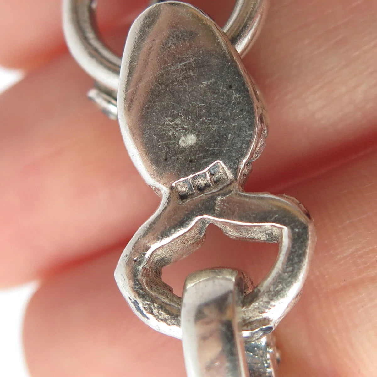925 Sterling Silver Vintage Snake Head Ornate Rolo Link Bracelet 7.25"