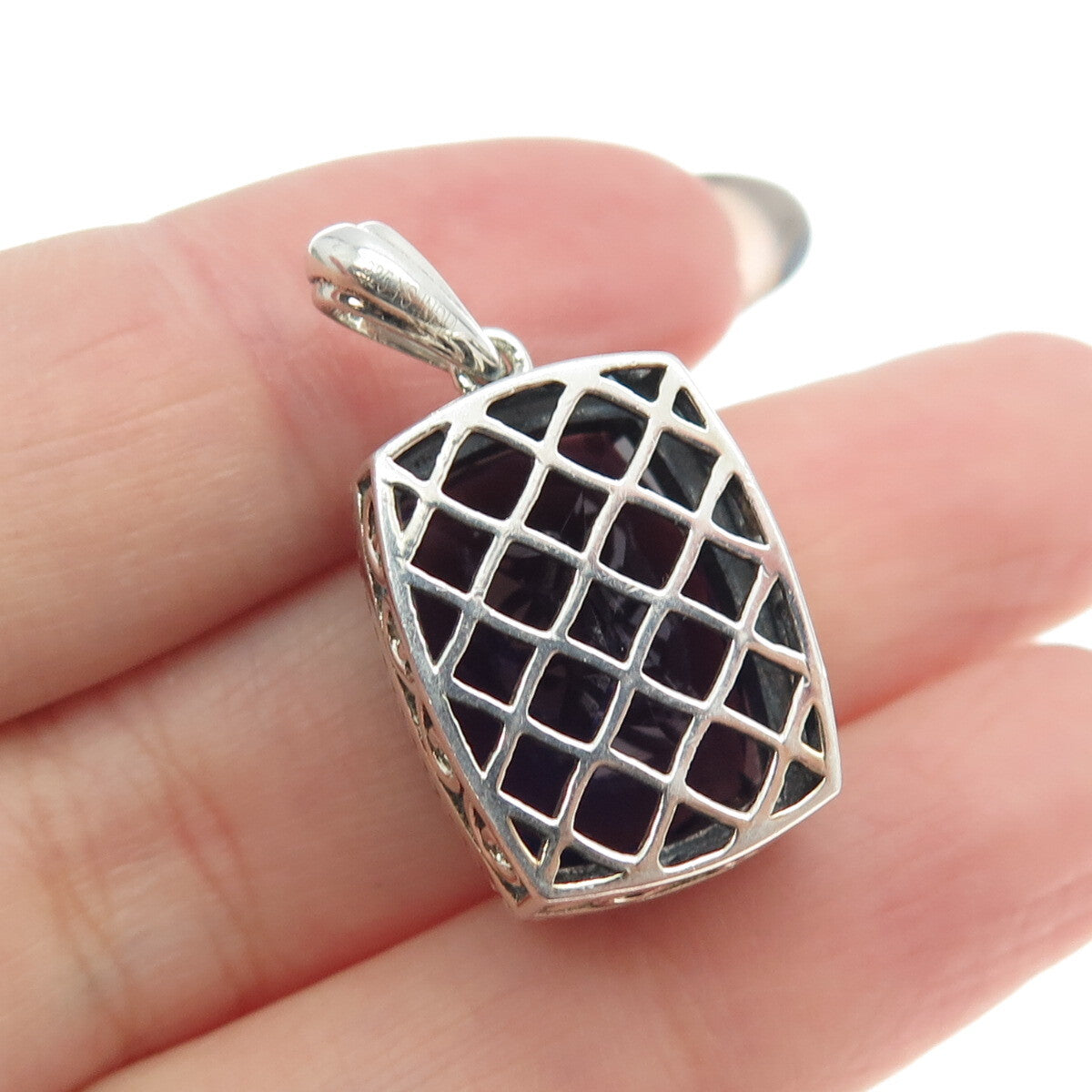 925 Sterling Silver Real Elongated Cushion-Cut Amethyst Pendant