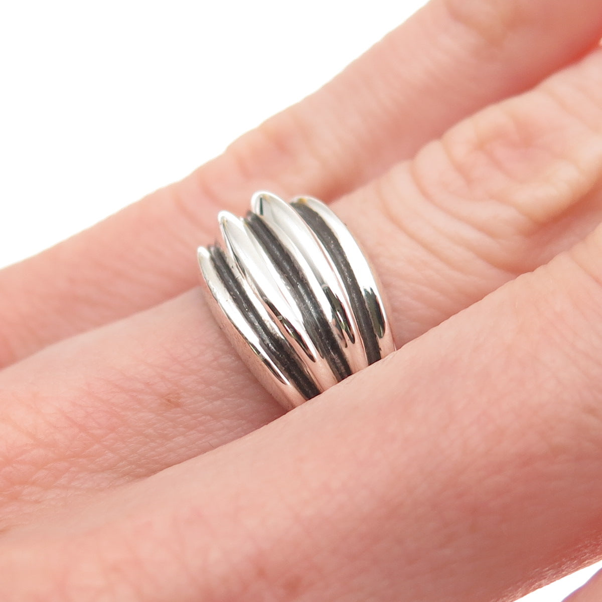 Chapal Zenray 925 Sterling Silver Vintage Modernist Ribbed Oxidized Ring Size 6