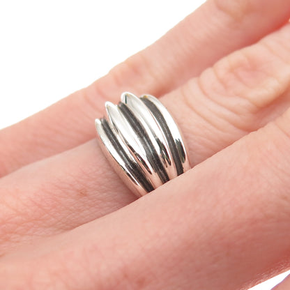 Chapal Zenray 925 Sterling Silver Vintage Modernist Ribbed Oxidized Ring Size 6