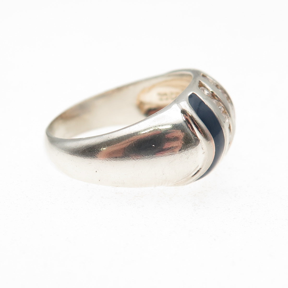 925 Sterling Silver Enamel & Round-Cut C Z Dome Ring Size 8.25