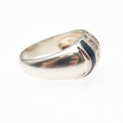 925 Sterling Silver Enamel & Round-Cut C Z Dome Ring Size 8.25