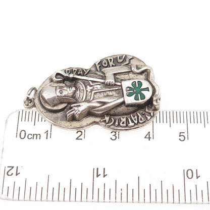 Creed 925 Sterling Silver Antique Art Deco Enamel St. Patrick Oxidized Pendant