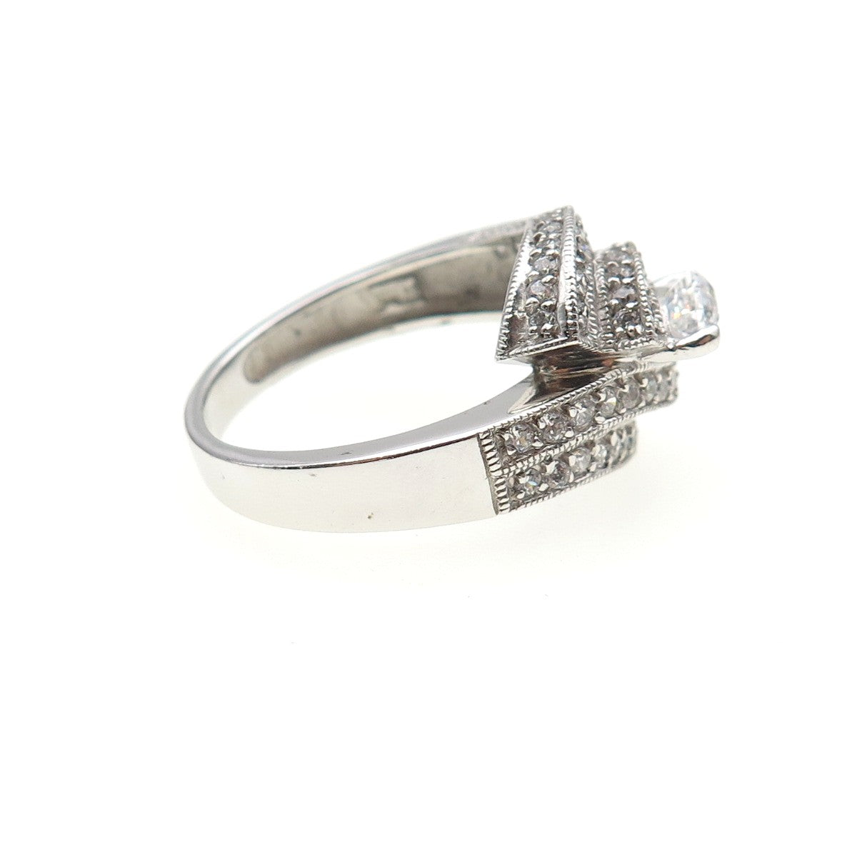 925 Sterling Silver Marquise & Round-Cut C Z Ring Size 9