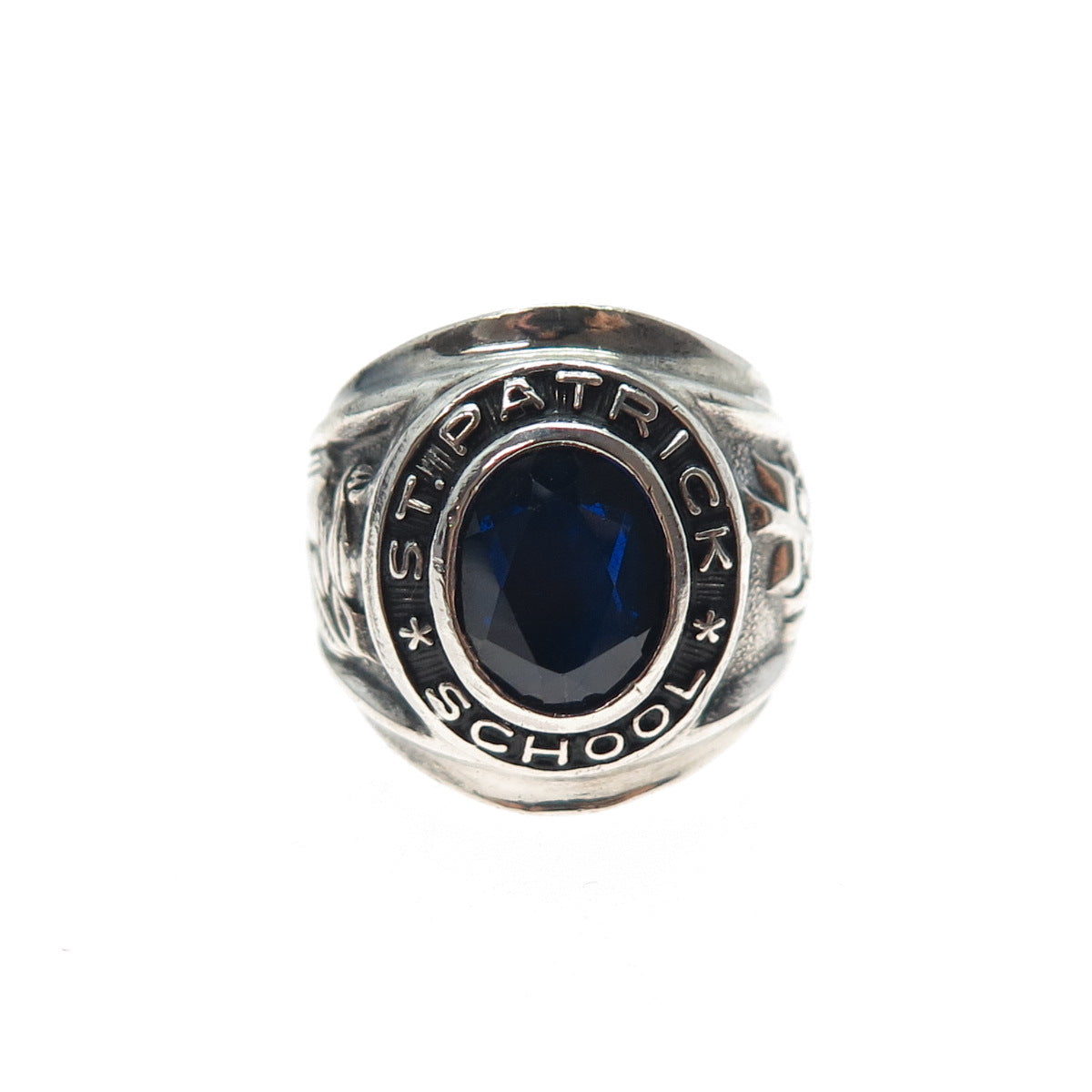 925 Sterling Vintage 1972 Lab-Created Sapphire St. Patrick School Ring Size 6