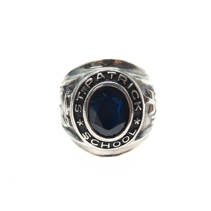 925 Sterling Vintage 1972 Lab-Created Sapphire St. Patrick School Ring Size 6
