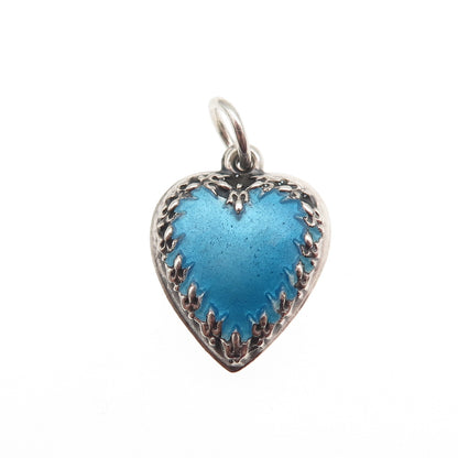 925 Sterling Antique Art Deco Enamel Fleur de Lis Chatelaine Heart Mini Pendant
