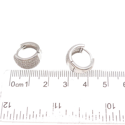 925 Sterling Silver Round-Cut C Z Hoop Earrings