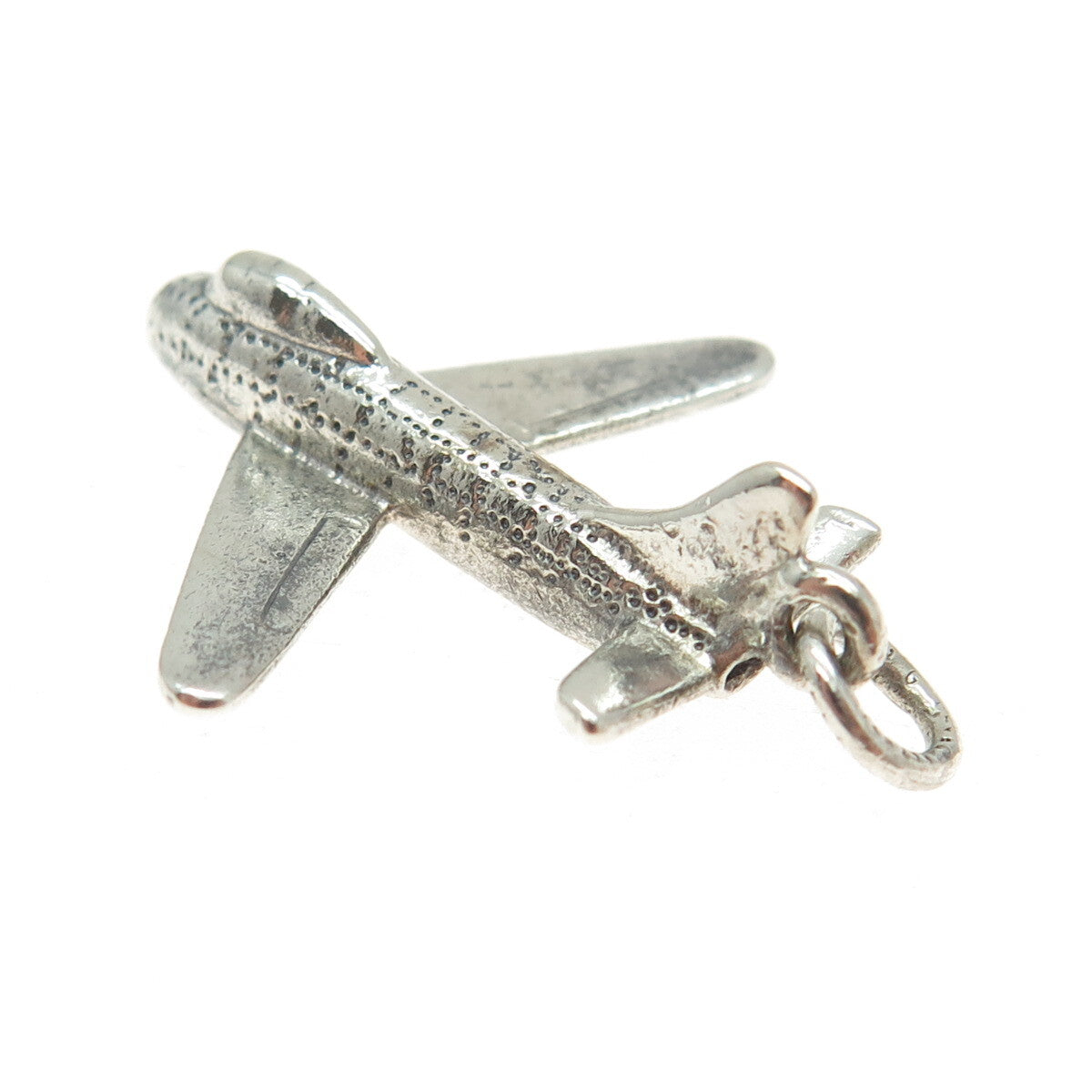 925 Sterling Silver Vintage Airplane Minimalist 3D Charm Pendant