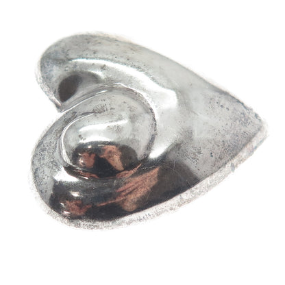 925 Sterling Silver Vintage Mexico Modernist Heart Oxidized Pin Brooch