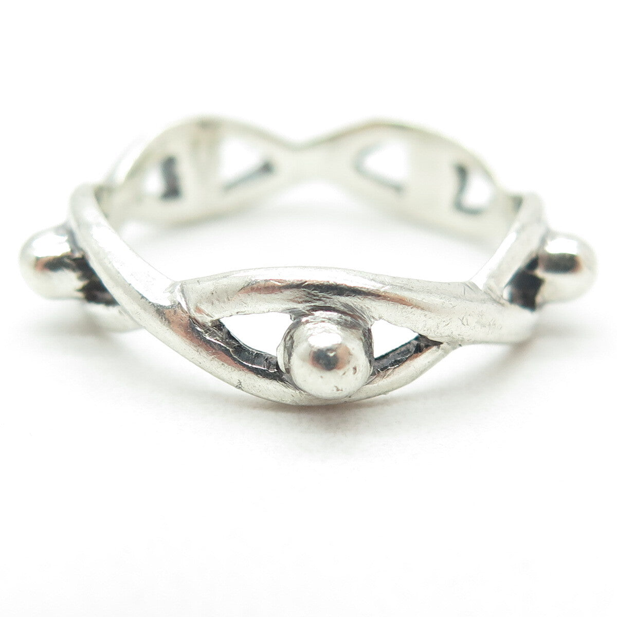925 Sterling Silver Vintage Beaded Infinity Band Ring Size 9