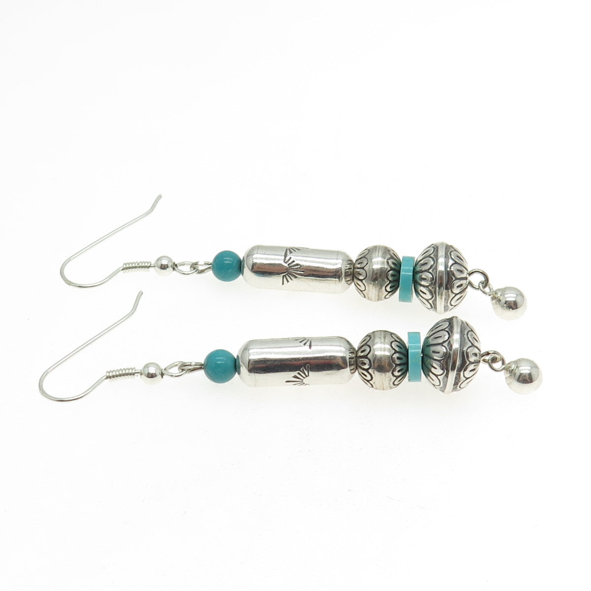 Old Pawn 925 Sterling Silver Southwestern Bisbee Turquoise Navajo Pearl Earrings