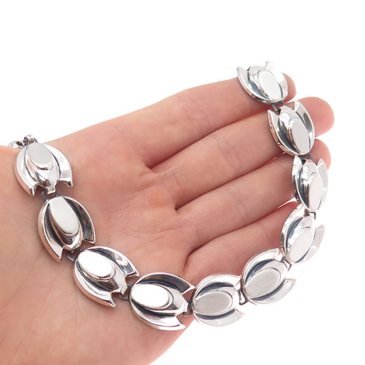 RENOIR SAUTEUR 925 Sterling Vintage Modernist Tulip Flower Chain Necklace 18"