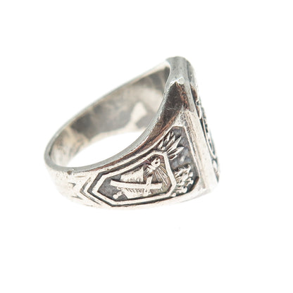 925 Sterling Silver Antique 1948 Enamel St. Louis School Oxidized Ring Size 6