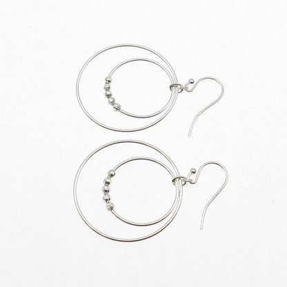 925 Sterling Silver Ball Beaded Multi-Circle Dangle Earrings